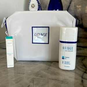 Obagi Travel size foaming gel 2 fl. oz, 0.18oz Retinol 1.0 cream, makeup bag